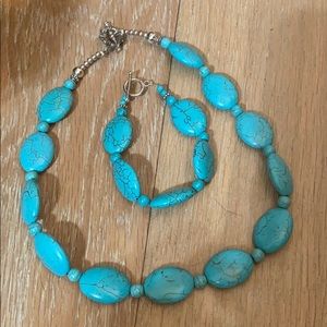 16” turquoise silver bead necklace handmade .925